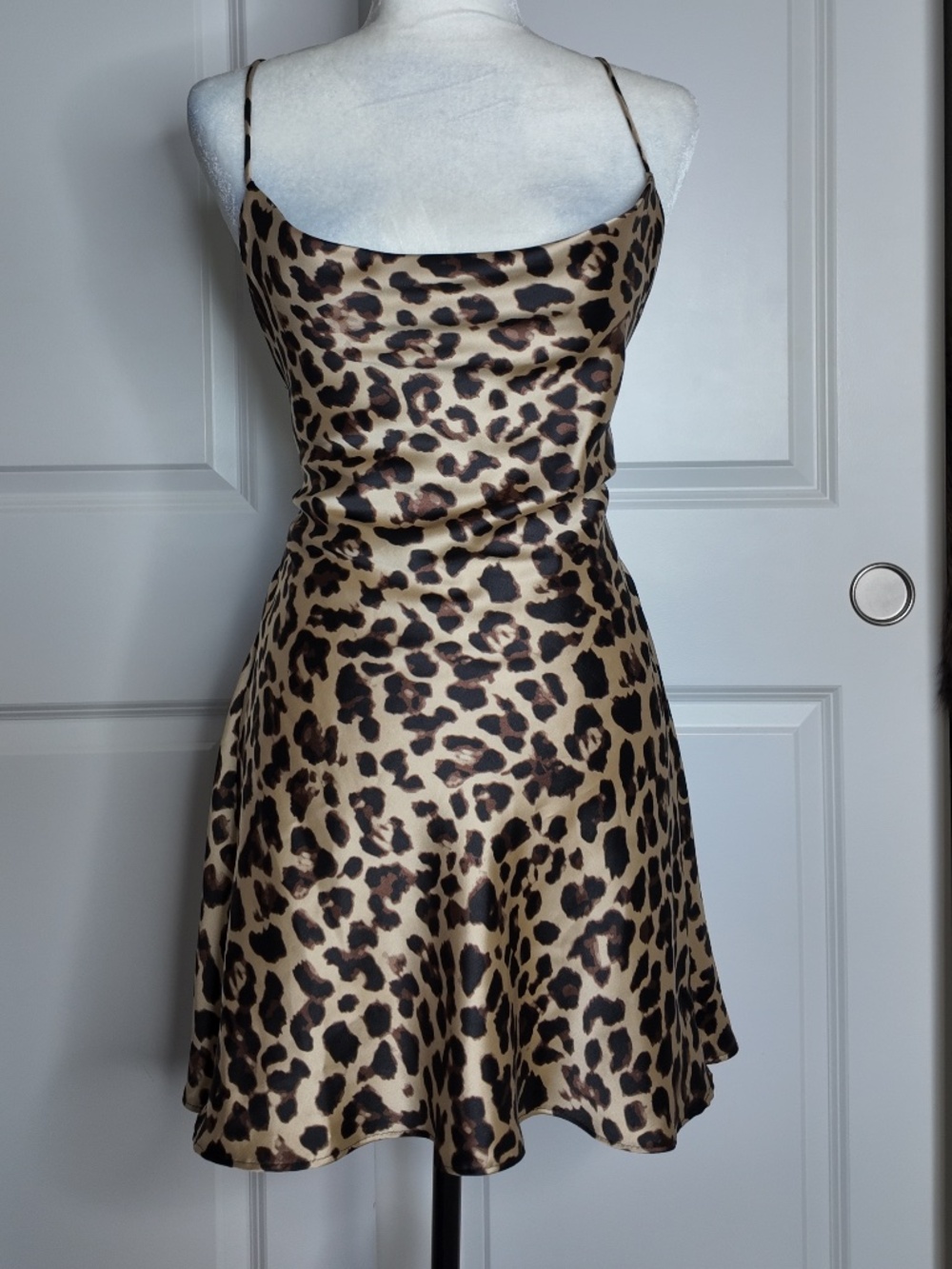 Zara Satin Leopard Print Mini Dress Brown Size M